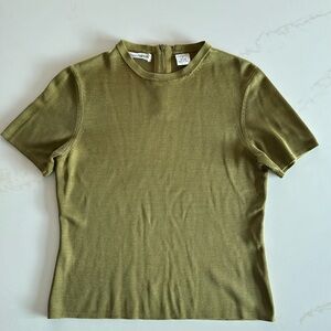 Vintage 100% Silk Sweater Tee Olive Green VTG